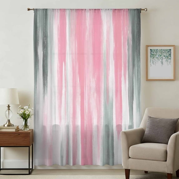 Pink Gray Sheer Curtains 45 Inches Long, Contemporary Abstract Gradient Aesthetic Light Filering Curtains, Breathable Simi Curtain Privacy Drapes for Kitchen Bathroom Small Window Treatment