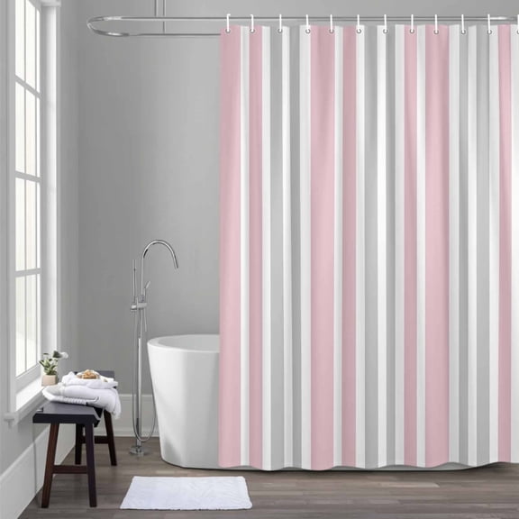 Pink Gray Shower Curtain for Bathroom Decor, Stripe Minimalist Vertical Stripes Modern Art Waterproof Fabric Shower Curtain, 72"x72" Set with 12 Hooks