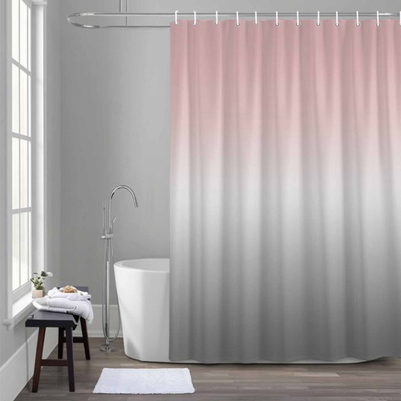 Pink Gray Shower Curtain for Bathroom Decor, Gradient Waterproof Fabric Shower Curtain, 72"x72" Set with 12 Hooks