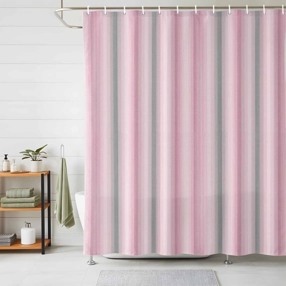 Pink Gray Striped Shower Curtains for Bathroom, Modern Boho Stripes Minimalist Waterproof Fabric Shower Curtain, Decorative Bathroom Curtain for Bathtub, 72"x72", No Hooks Included