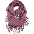 thumbnail image 1 of Pink & Gray Striped Winter Infinity Scarf With Fringe, 1 of 4