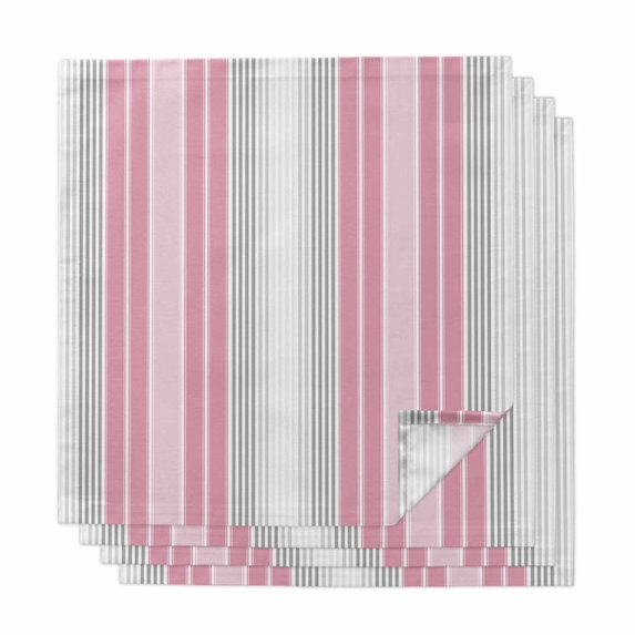 Pink Gray Stripes Cloth Napkins, Chic Modern Abstract Vertical Lines Washable and Reusable Dinner Napkins Set of 4, Table Napkin for Kitchen Party Birthday Wedding Hotel Housewarming 20"x20"
