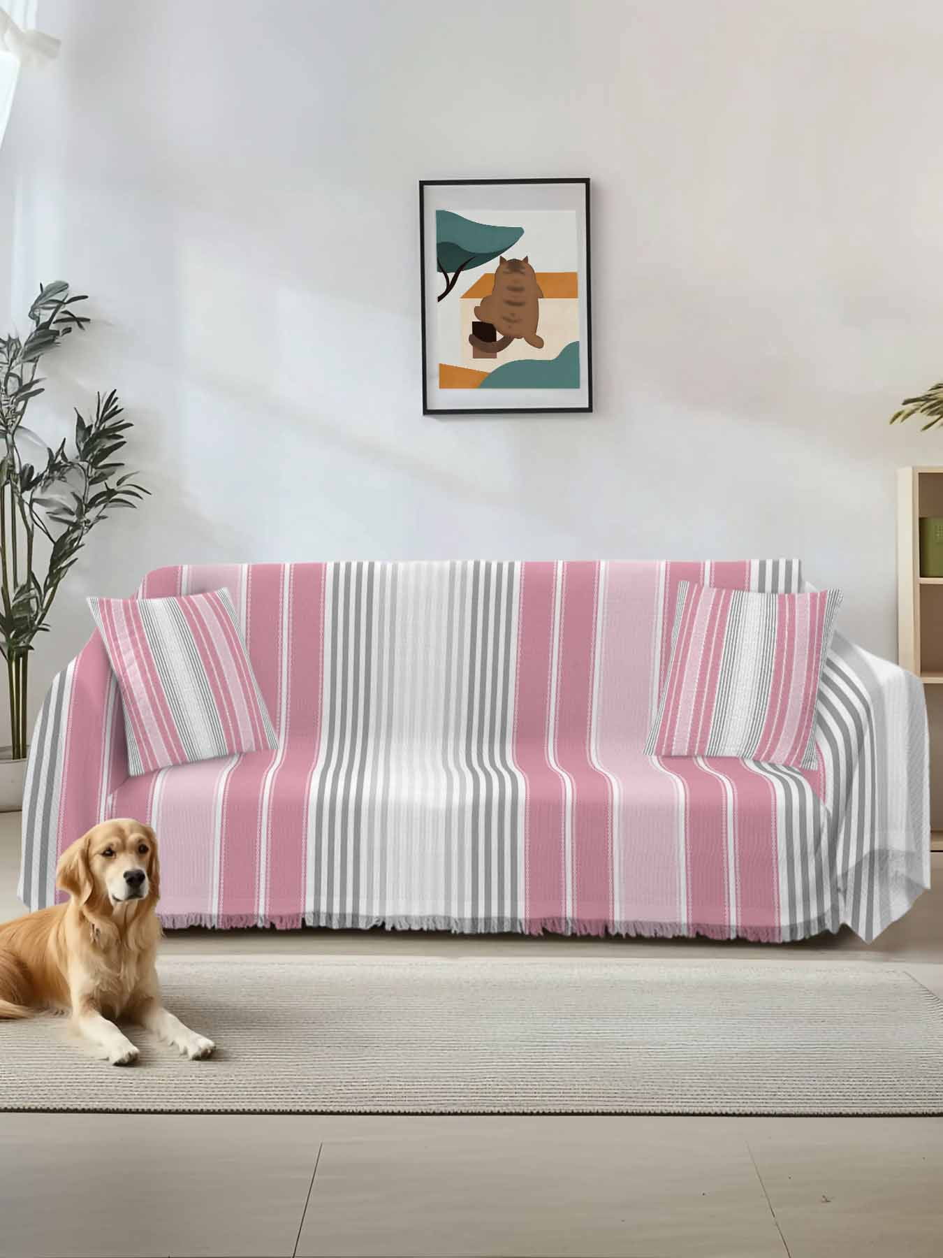 Pink Gray Stripes Couch Cover, Chic Modern Abstract Vertical Lines Sofa Cover Blanket for 2 Seat Cushion,Sectional Sofa Slipcover Furniture Protector for Living Room Bedroom 71''x102''