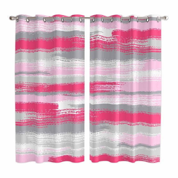 Pink Gray Stripes Kitchen Curtains Window Panels, Watercolor Modern Abstract Minimalist Insulated Window Treatment Curtain, Grommet Curtains for Bedroom/Living Room/Bathroom, 2 Piece 42"Wx63"L