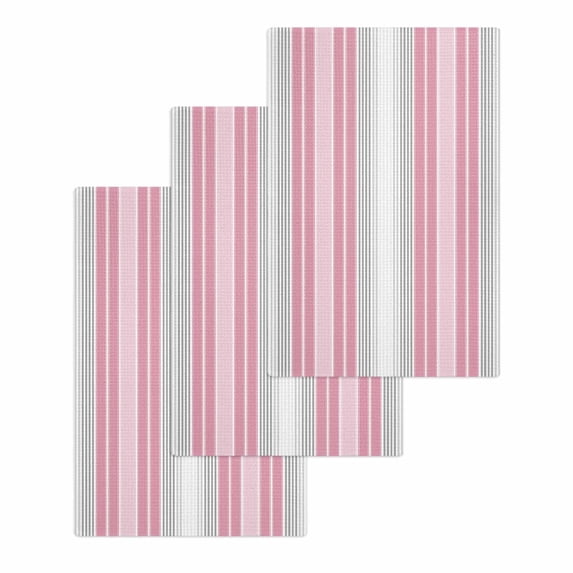 Pink Gray Stripes Kitchen Dish Towels for Drying Dishes Set of 3, Chic Modern Abstract Vertical Lines Waffle Weave Microfiber Hand Tea Bathroom Towels Quick Dry & Absorbent Towel 15.7x23.6