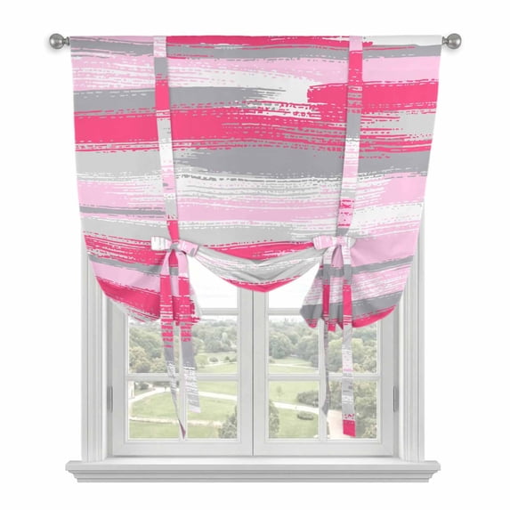 Pink Gray Stripes Tie Up Curtains 45 Inches Long, Kitchen Window Curtains Over Sink, Watercolor Modern Abstract Minimalist Small Window Curtains Shade Balloon Curtains Valances for Bedroom 34"x45"