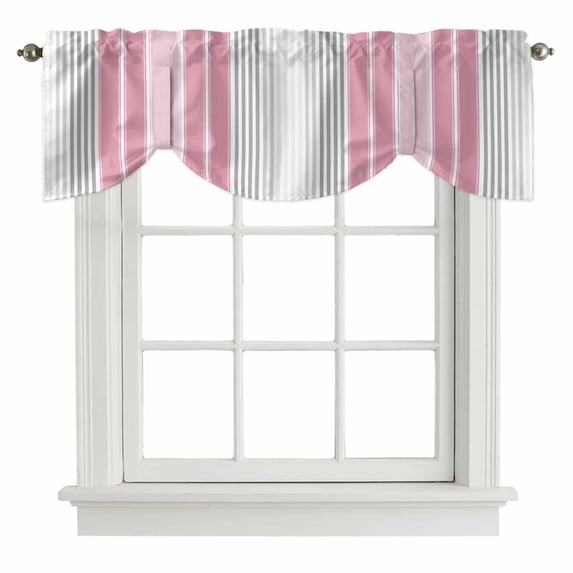 Pink Gray Stripes Tie Up Valance Curtains for Windows, Kitchen Curtains Window Treatments, Chic Modern Abstract Vertical Lines Short Window Shades Valances for Bedroom Bathroom Cafe 54"x18"