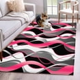 thumbnail image 1 of Pink Gray Stripes Washable Area Rugs 2.7'x5', Abstract Art Modern Low Pile Throw Living Room Rug Non-Slip Sturdy Edge Binding Carpet for Indoor Entryway Bedside Kitchen, 1 of 9