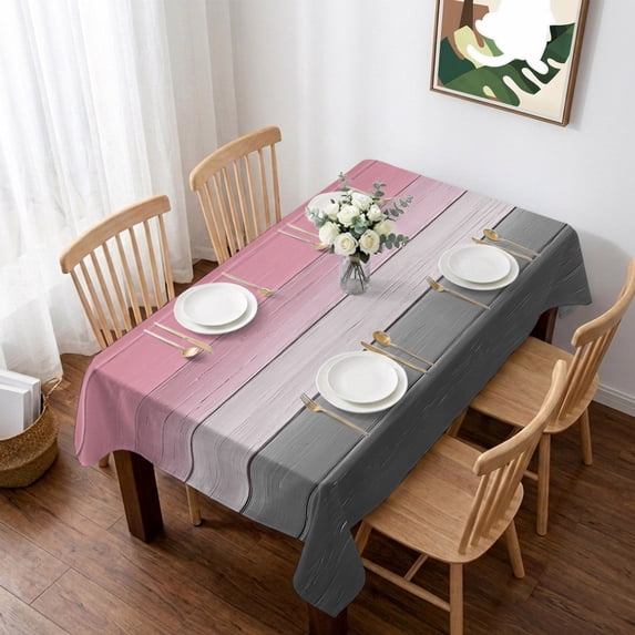 Pink Gray Table Cloth Waterproof Tablecloths, Vintage Country Gradient Wooden Plank Line Tablecloth Dining Table Cover for Kitchen Party Tabletop Outdoor, Rectangle Tablecloth 60x102 Inch