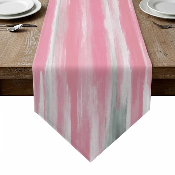 Pink Gray Table Runner Linen Burlap Table Runner 36 Inches Small Contemporary Abstract Gradient Aesthetic Dresser Scarves for Kitchen Island Coffee Dining Room Party Holiday Decoration 13"x36"