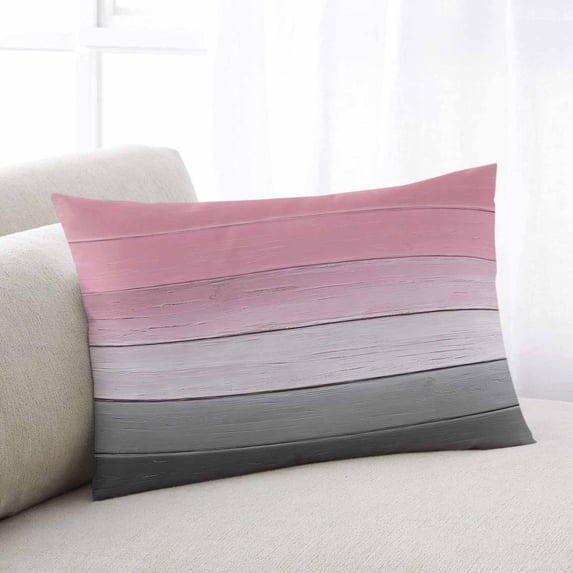 Pink Gray Throw Pillow Cover, Pillowcase Protectors with Zipper, Breathable Decorative Lumbar Pillow Case Cover, Vintage Country Gradient Wooden Plank Line Pillow Shams for Couch Sofa 16x24Inch