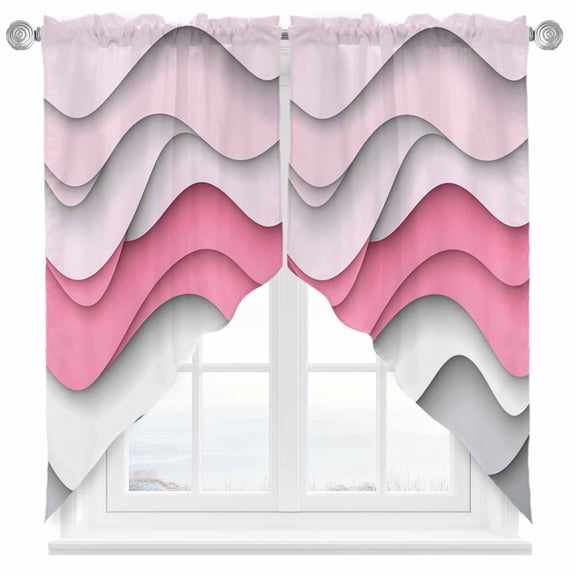 Pink Gray Waves Swag Curtain Valance for Windows, Abstract Water Ripple Window Treatments Short Swag Topper for Kitchen Windows Bathroom Bedroom, 28"x36"