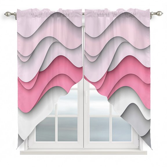 Pink Gray Waves Swag Valances for Windows 36 inches Long, Abstract Water Ripple Modern Gradient Swag Curtains Privacy Light Filtering Curtain Tiers for Kitchen Bathroom 28" W x 36" L, 2 Panels