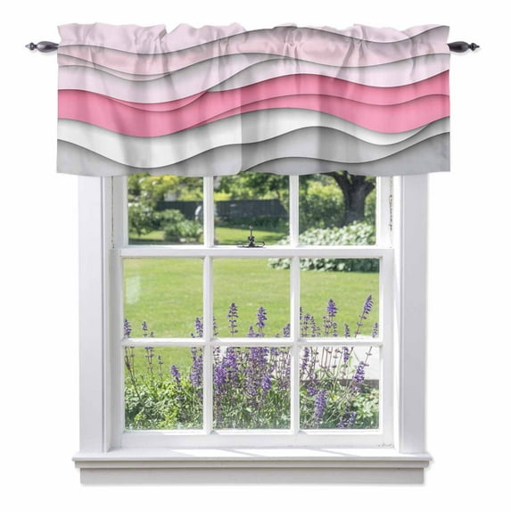 Pink Gray Waves Valance Curtain Abstract Water Ripple Window Valances Rod Pocket Short Curtains Window Treatments for Kitchen Bedroom Bathroom Laundry 60" x 14"