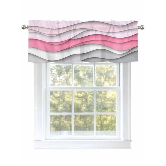 Pink Gray Waves Valances for Windows Abstract Water Ripple Modern Gradient Kitchen Valance Curtain Rod Pocket Small Curtains for Cafe Bathroom Laundry Basement 60" x 18"