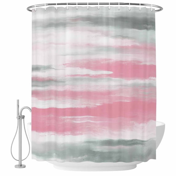 Pink Gray White Shower Curtain, Waterproof Shower Curtains for Bathroom, Contemporary Simple Abstract Mottled Washable Fabric Bathtub Curtain Set Bath Decor with 12 Hooks 72"x78"