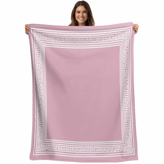 Pink Greek Key Blanket Soft Cozy Warm Throw Blanket for Couch, Plush Fuzzy Flannel Fleece Blankets for Sofa, Geometric Greece Ancient Farmhouse Geo Bed Blankets Lightweight Gifts for Women, 30"x40"