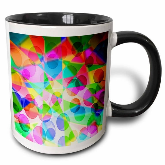 Pink, Green, And Blue Circles Against Geometric Shapes 15oz Two-Tone Black Mug mug-213615-9