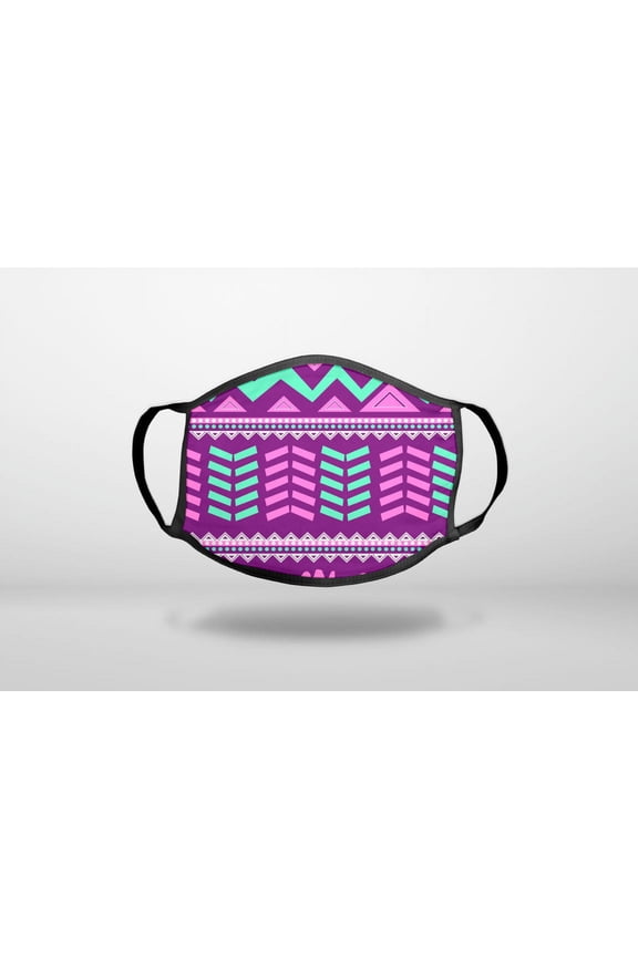 Pink Green Aztec Tribal - 3-Ply Reusable Soft Cloth Face Covering, Unisex, Cotton Inner Layer