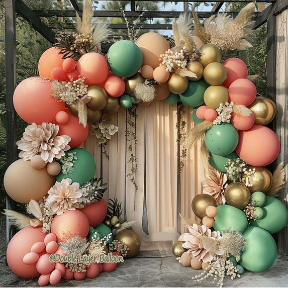 Pink Green Balloon Garland Double Stuffed Sage Green Nude Gold Latex Dusty Olive Balloon Arch Kit for Birthdays Jungle Safari Baby Showers Party Decor