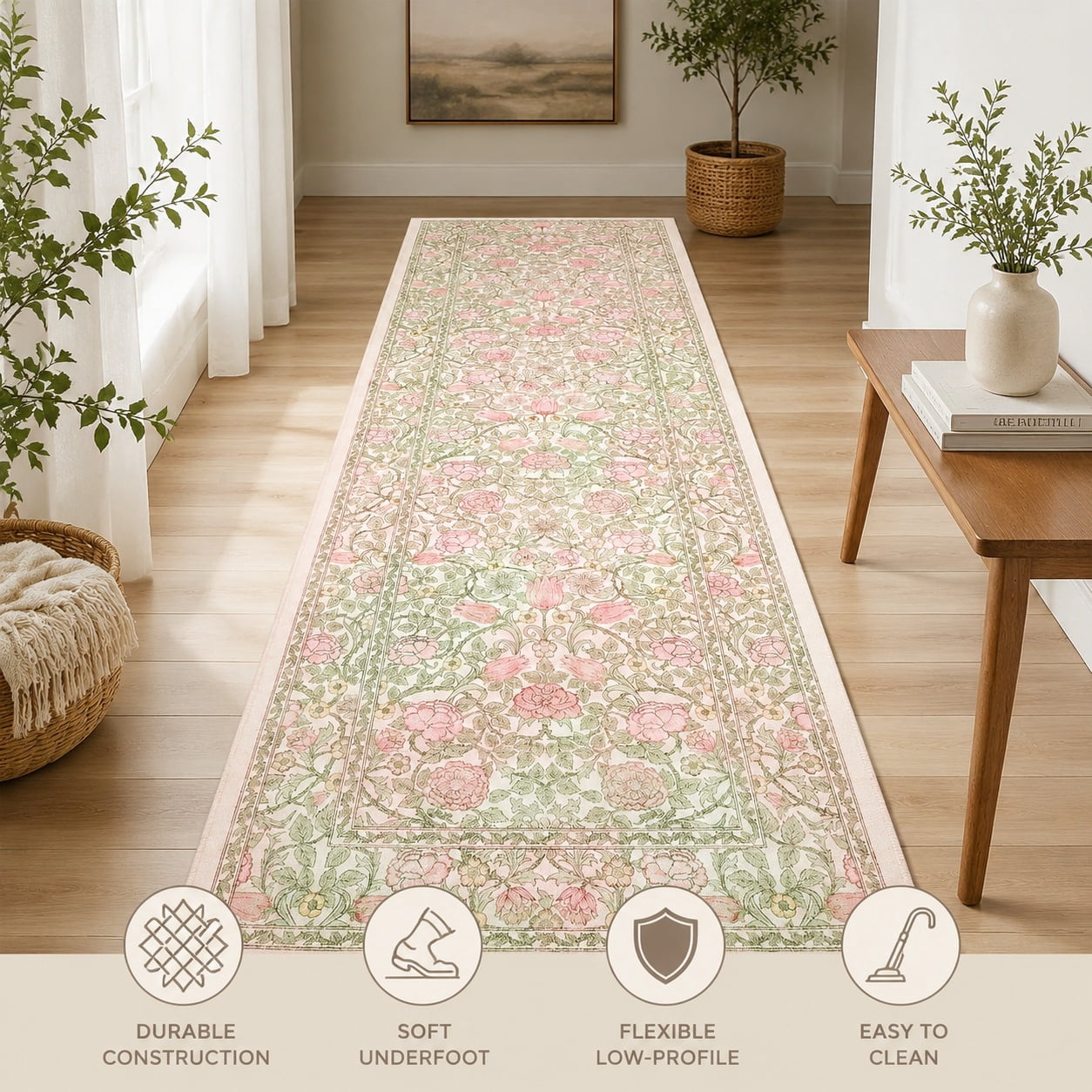 Pink Rug Inspiration Pink Green Beige Floral 2.5x8 Runner Rug for Kitchen and Hallways ...