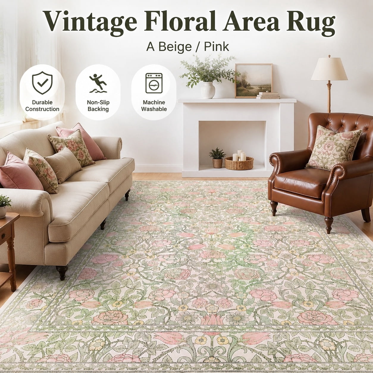 Pink Rug Inspiration Pink Green Beige Floral 9x12 Area Rug for Living Room Bedroom - Walmart.com