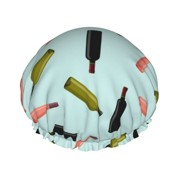 Pink Green Black Bottle Shower Cap, Double Layers Shower Cap Rreusable Waterproof, Elastic Bathing Hair Hat for Women, Washable Hair Cap for All Hair Lengths