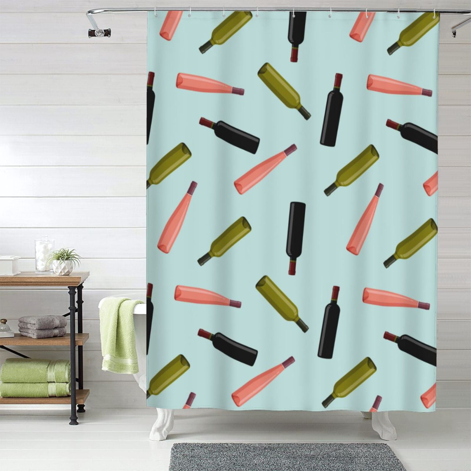Pink Green Black Bottle Shower Curtain Fabric Shower Curtains for Bathroom, Heavy Duty