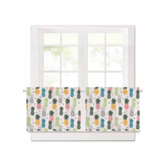 Pink Green Blue Pineapple Short Blackout Curtains 24 Inch Long Colorful Tropical Fruit Leaf Rod Pocket Kitchen Curtains, 2 Panels Thermal Insulated Darkening Drapes for Bedroom, 30"W x 24"L