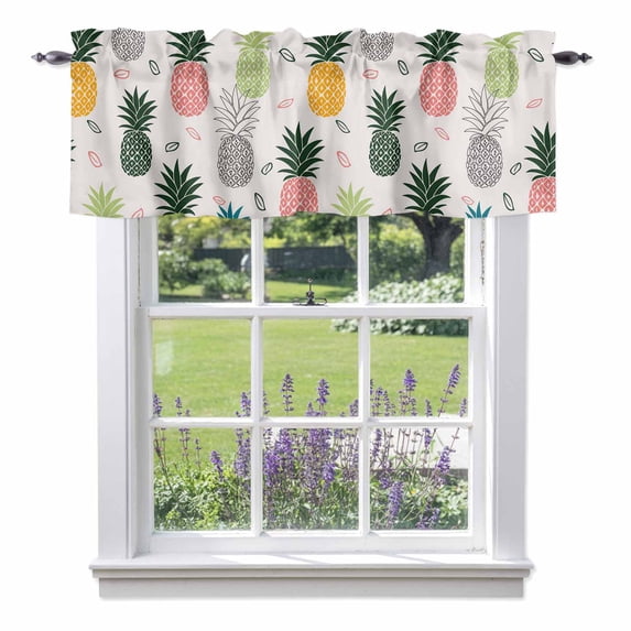 Pink Green Blue Pineapple Valance Curtain Colorful Tropical Fruit Leaf Window Valances Rod Pocket Short Curtains Window Treatments for Kitchen Bedroom Bathroom Laundry 60" x 14"