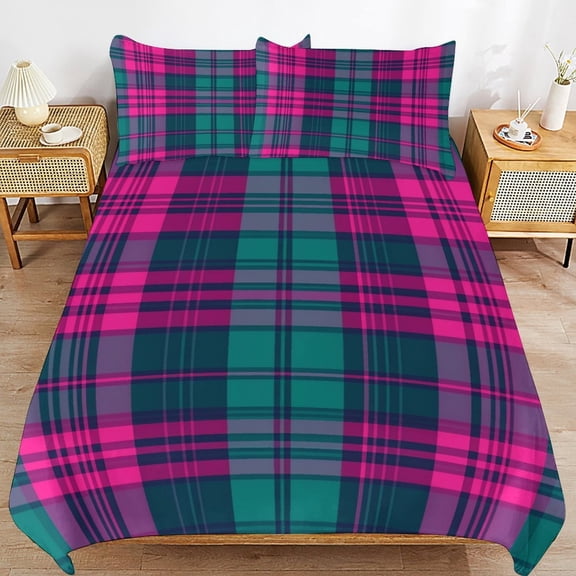 Pink Green Blue Plaid Pattern Bedding Set Couple Bedclothes Pillowcase Home Textiles Bed 3pcs Set for Bedroom Customized Decoration Queen