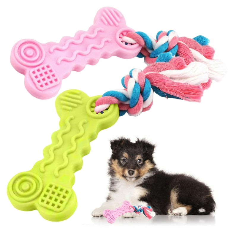 Pink Green Bone Chew Toy With Rope