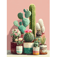 thumbnail image 1 of Pink Green Cactus Canvas Wall Art, Quirky Illustration Print, College Apartment Home Wall Decor, 1 of 8