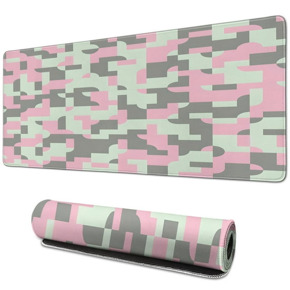 Pink Green Camouflage desk Mouse Padwaterproofwashable for Office Home Work GamingmousematRubber Base Mousepad with Stitched Edges 31.5x11.8inches