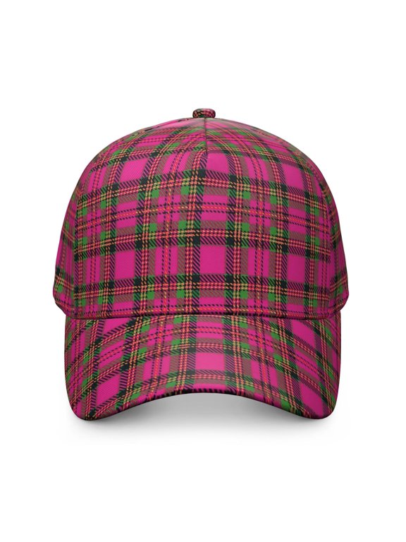 Pink and Green Checkered Pattern Baseball Cap, Outdoor Travel Cap with Snap Closure & Sweatband, Lightweight Shape Retaining Gifts for Sports Outdoor Travel