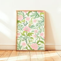 Pink Green Chinoiserie Wall Art, Vintage Botanical Poster, Grand Millennial Art, Trendy Florals, Unframed Poster Size 8x12