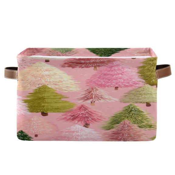 Pink Green Christmas Tree Square Storage Bins with Handles Collapsible Containing Box 1 Pack