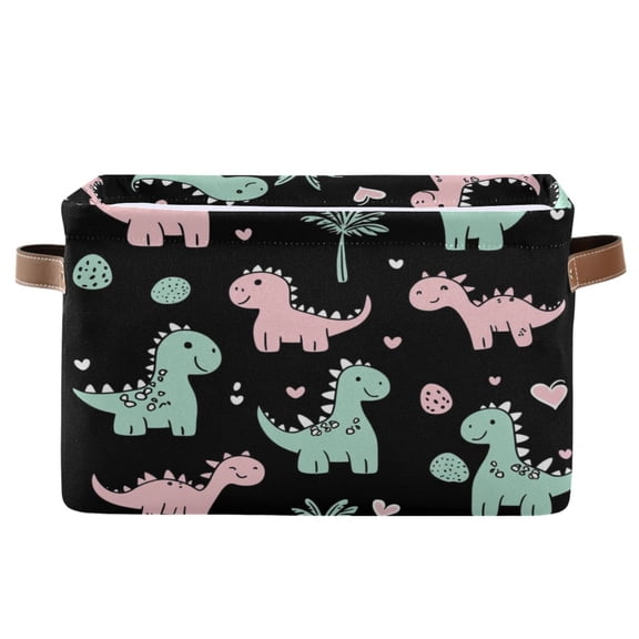 Pink and Green Dinosaurs Foldable Storage Basket,Canvas Fabric Foldable Storage Bins with Handles Open Home Storage Bins Boxes for Toy Book Shelf Closet Baskets