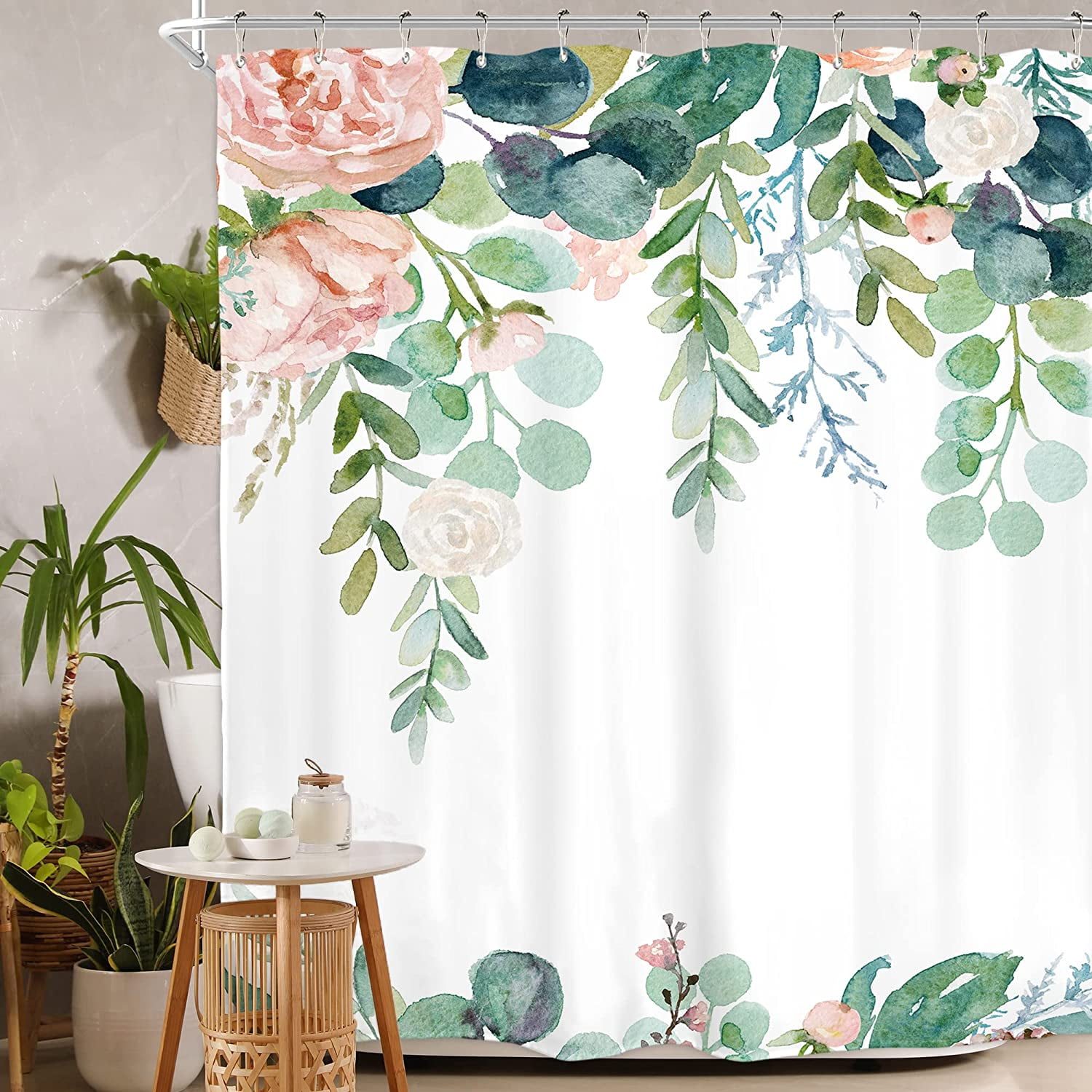 Boho Floral Shower Curtain | 72x72 Inches Retro Groovy Hippie Design | Waterproof Polyester Fabric For Bathroom Decor