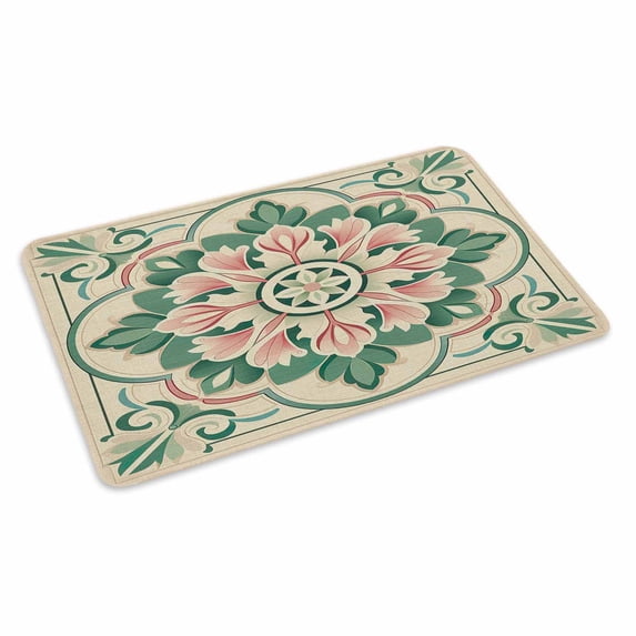 Pink Green Flower Doormat Outdoor Entrance 18"x30", Elegant Spring Floral Abstract Art Absorb Moisture Dirt Door Mats, Non-Slip Rubber Backing Floor Mats Indoor, Low-Profile Front Door Rugs