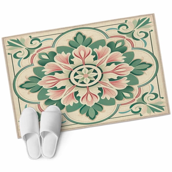 Pink Green Flower Large Area Rugs for Bedroom Living Room, Soft Non Slip Carpet Bedside Rug, Elegant Spring Floral Abstract Art Rectangular Floor Cover Kitchen Accent Rug 2'x3' for Dining Room/Office
