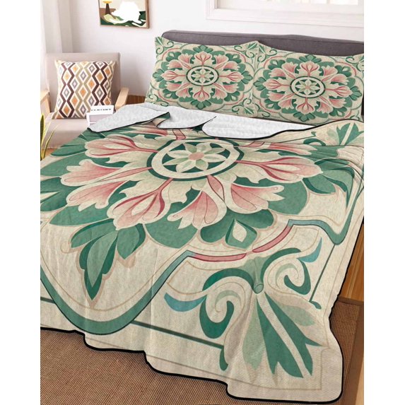 Pink Green Flower Twin XL Size Down Alternative Comforter, Lightweight Comforter Quilt Bedding Set with Pillow Shams Elegant Spring Floral Abstract Art All Seasons Bed Comforter Duvet Insert 68"x98"