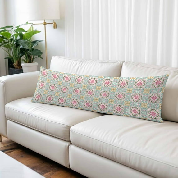 Pink Green Flowers Body Pillow Covers 20"x54", Country Botanical Abstract Floral Patterned Soft Brushed Microfiber Breathable Throw Pillow Covers, Pillowcase with Zipper for Couch Sofa Bedroom