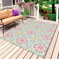 thumbnail image 1 of Pink Green Flowers Outdoor Rug 5x7 Ft, Non Slip Washable Area Rug, Country Botanical Abstract Floral Patterned Patio Rugs Carpet Runner, Large Floor Mat for Indoor/Outdoor Deck Porch Camping, 1 of 8