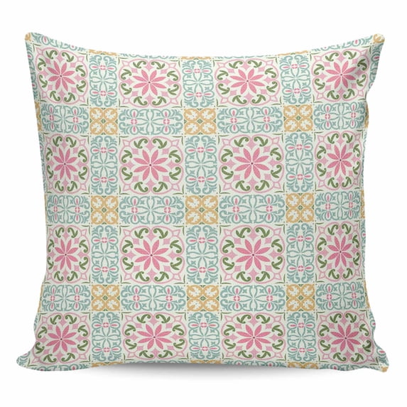 Pink Green Flowers Pillow Covers 26x26 Inch Decorative Throw Pillow Cover, Country Botanical Abstract Floral Patterned Sofa Pillowcases Accent Cushion Case Home Decor Bedroom Living Room