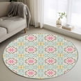 thumbnail image 1 of Pink Green Flowers Round Area Rug 4Ft Washable Circle Rugs for Bedroom Dining Room, Country Botanical Abstract Floral Patterned Non-Slip Carpet Floor Mats Indoor Outdoor Carpet Runner Home Decor, 1 of 8