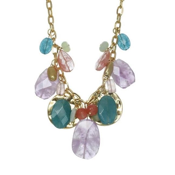 Pink & Green Gemstone Disc Necklace - multi
