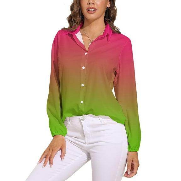 Pink Green Gradient Long Sleeve Blouse Woman Streetwear Casual Shirts Summer Oversize Woman Streetwear Clothing Birthday Present