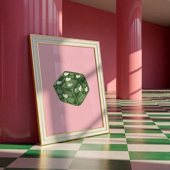 Pink Green Heart Modern Yin Yang Retro Y2K Coquette Room Decor Poster, Unframed Size 16x24