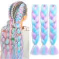 thumbnail image 1 of Pink and Green Jumbo Braiding Hair 3Packs 24in Colorful Braiding Hair Pre Stretched Fluorescent Green Ombre Braiding Hair for Girls #Rouge pink-Sky blue-Light green, 1 of 11